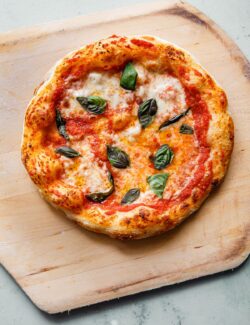 Sourdough Pizza with Mozzarella, Tomato, and Basil