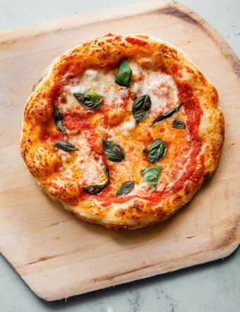 Sourdough Pizza with Mozzarella, Tomato, and Basil