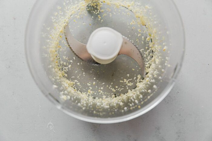 Minced Garlic in Food Processor Bowl