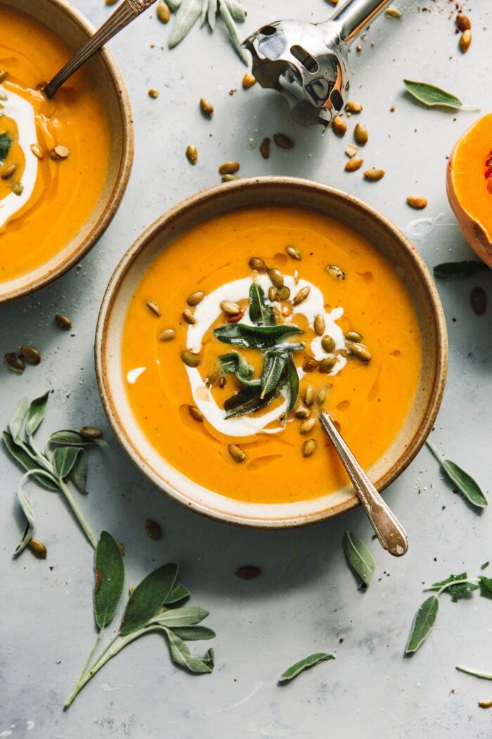 Butternut Squash Soup with Sage and Pumpkin Seeds