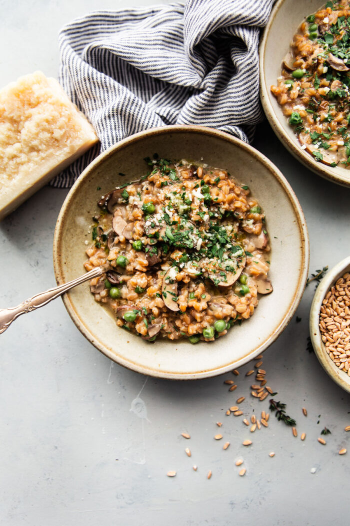 Easy Mushroom Farro Risotto in Bowl