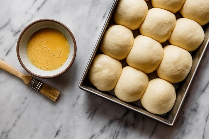 Brushing Dinner Rolls with Egg Wash