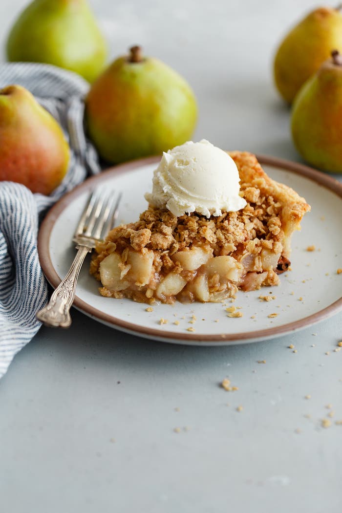 Slice of Pear Pie with Streusel Topping 