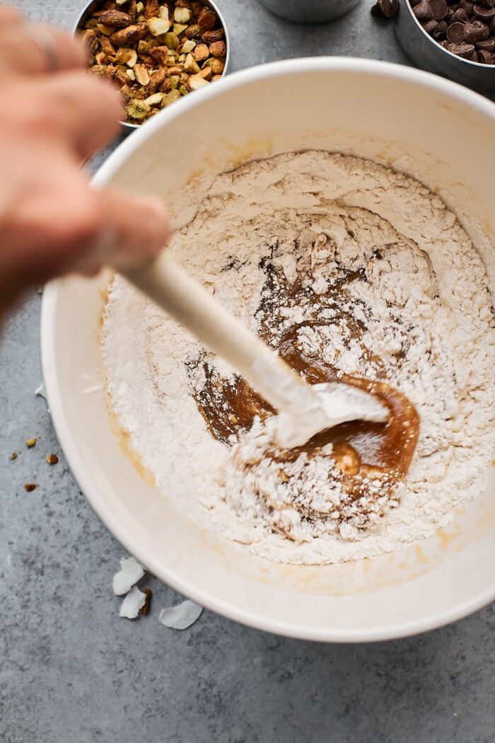 Mixing Flour into Blondie Batter