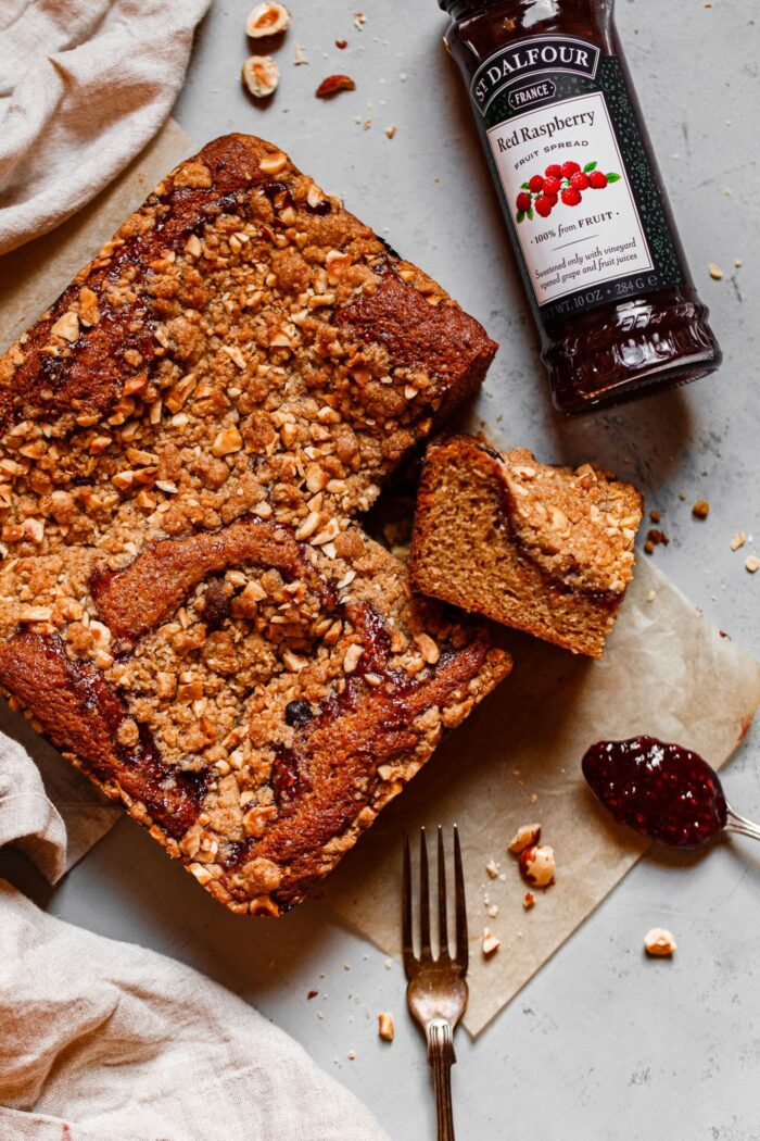 Hazelnut Raspberry Crumb Cake