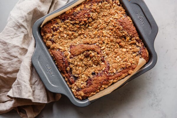 Hazelnut Raspberry Crumb Cake in Pan