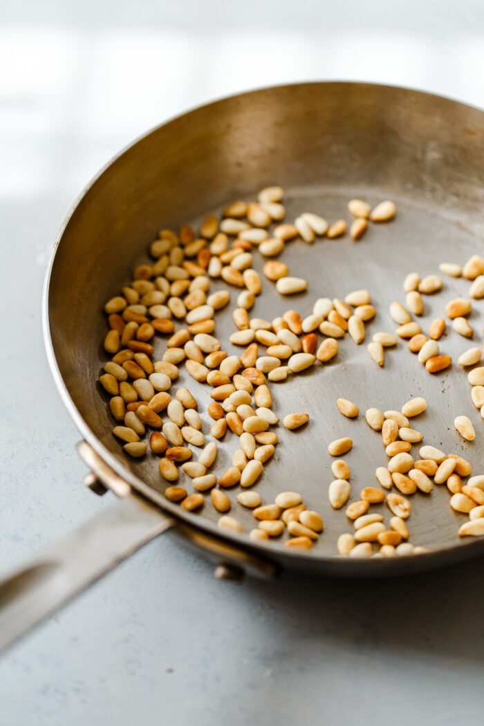 Dry Toasted Pine Nuts in Skillet