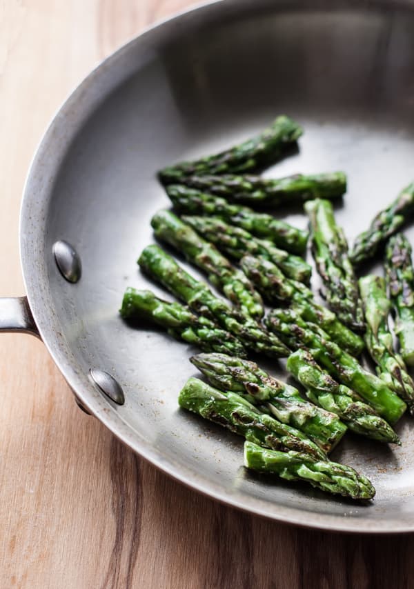 Sautéed Asparagus Tips in Pan