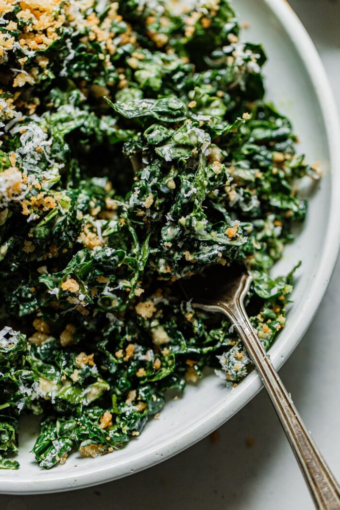 Kale Caesar Salad with Crispy Bread Crumbs