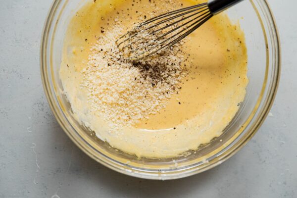 Traditional Caesar salad Dressing in glass bowl