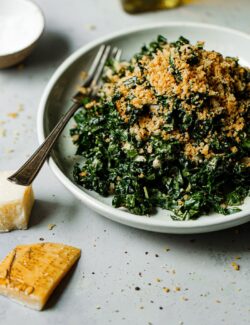 Kale Caesar Salad Topped with Crispy Breadcrumbs