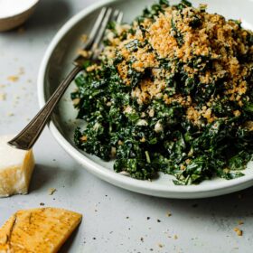 Kale Caesar Salad Topped with Crispy Breadcrumbs