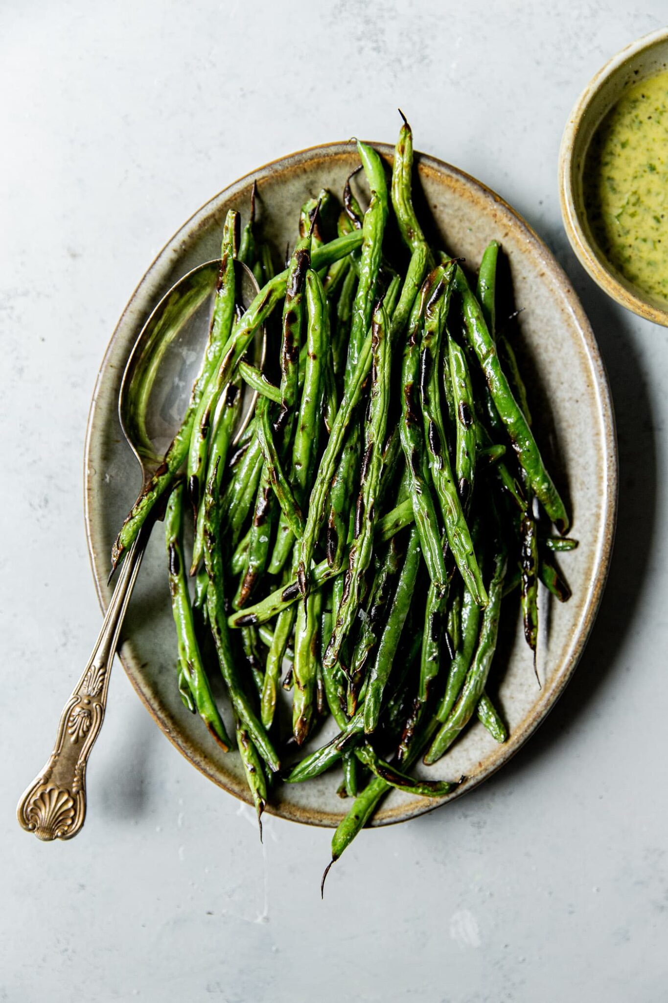 Charred Green Beans with Cilantro Vinaigrette (Grilled Green Beans) - A Beautiful Plate