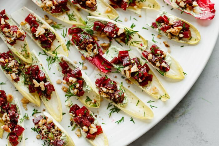 Beet and Goat Cheese Endive Bites