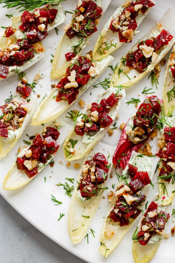 Beet and Goat Cheese Endive Bites - A Beautiful Plate
