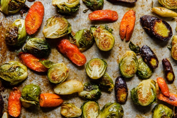 roasted Brussels sprouts and carrots