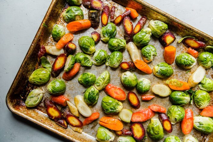 Brussels sprouts and Carrots on Sheet Pan