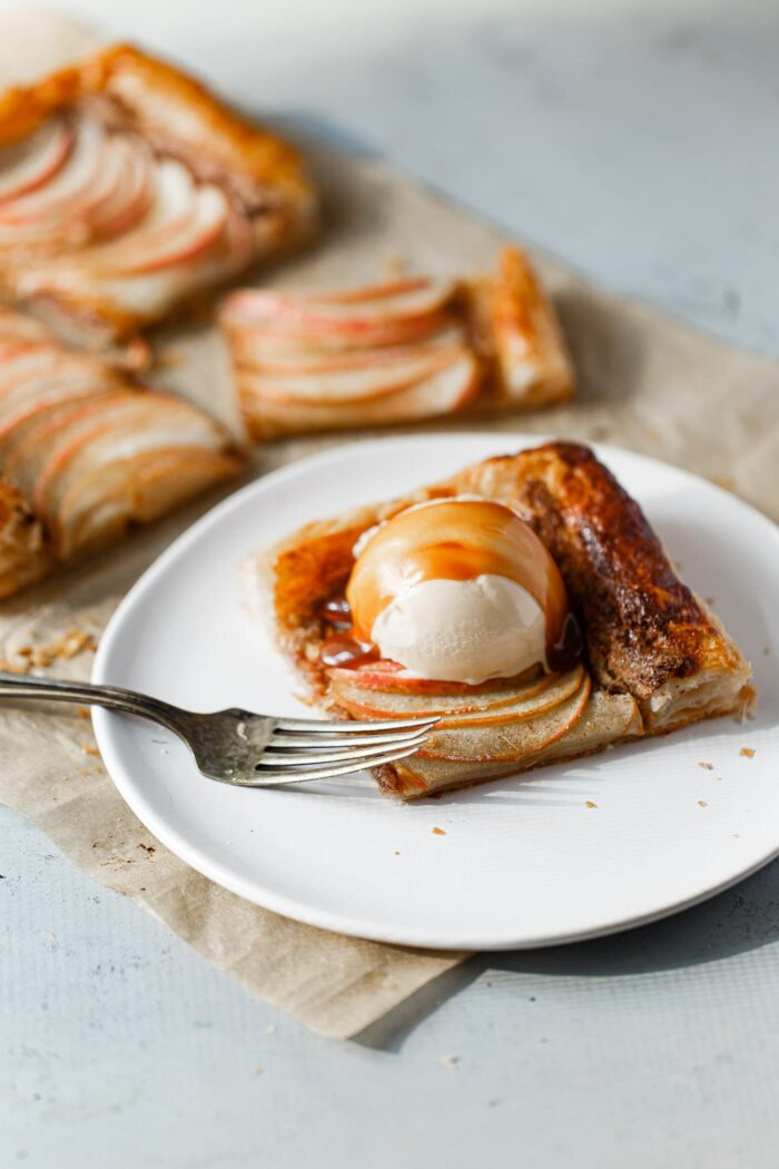 Puff Pastry Apple Tart with Ice Cream and Caramel