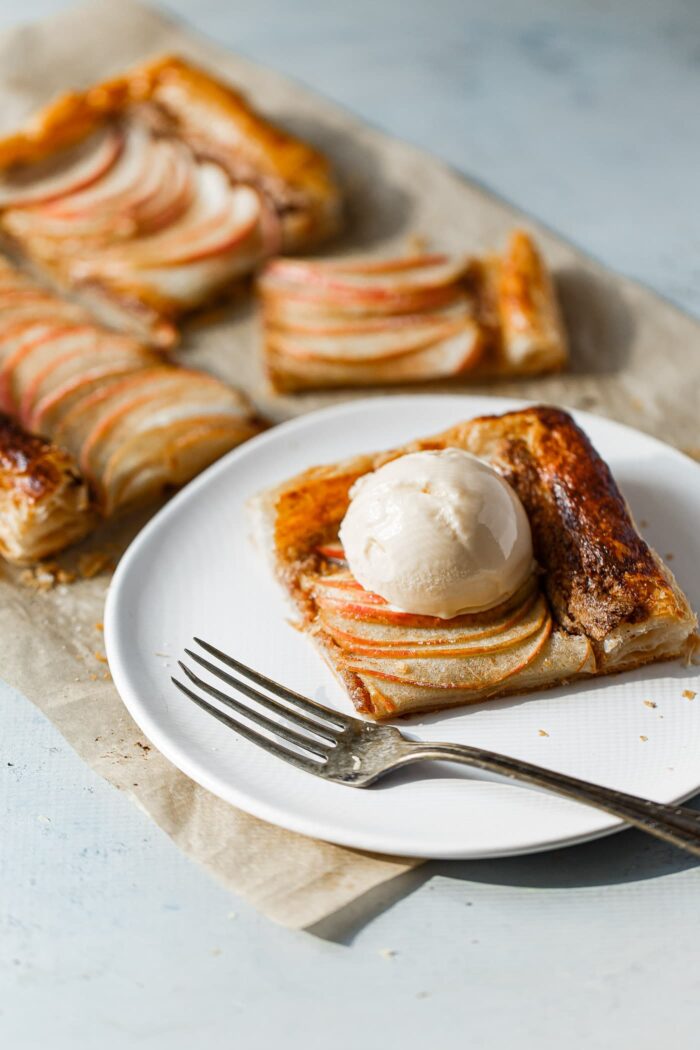 Puff Pastry Apple Tart Slice with Ice Cream