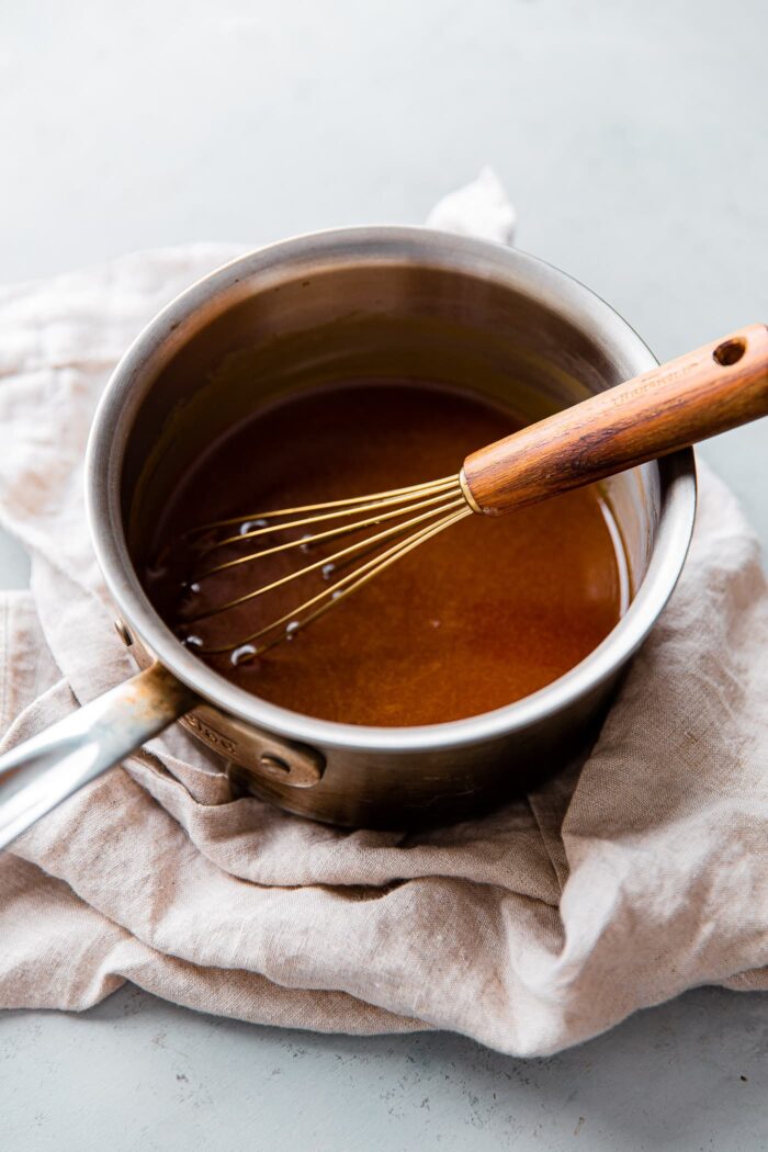 Salted Bourbon Caramel Sauce in pot