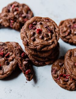 Stack of Chewy Chocolate Cookies with Cranberries