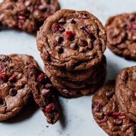 Stack of Chewy Chocolate Cookies with Cranberries