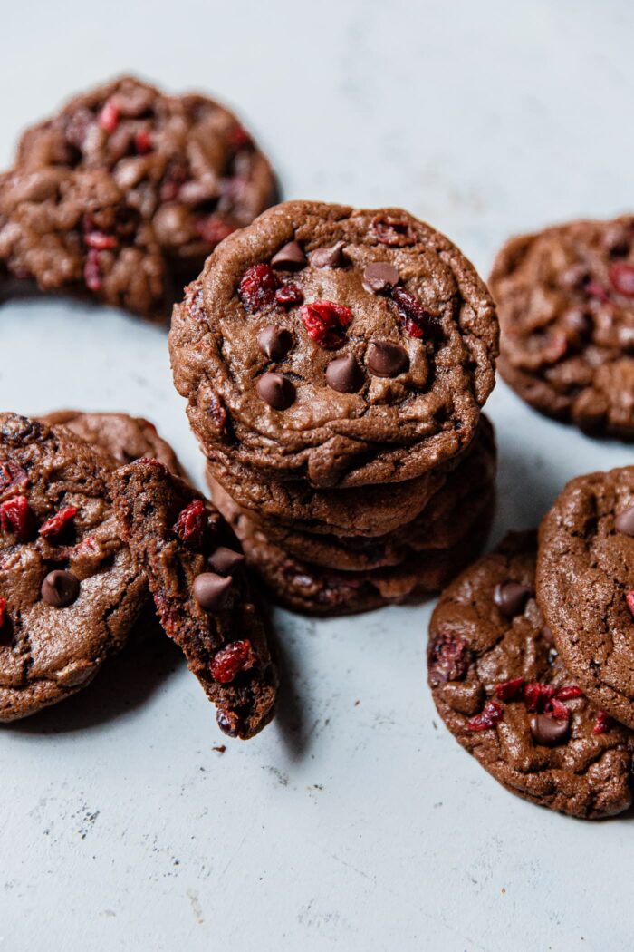 Chewy Chocolate Cookies with Cranberries and Chocolate Chips