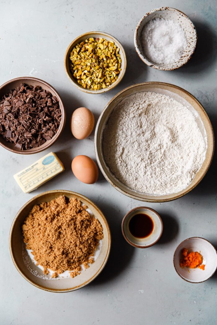 Orange Pistachio Chocolate Chunk Cookie Ingredients