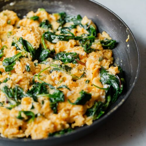 Cheesy Scrambled Eggs with Greens A Beautiful Plate