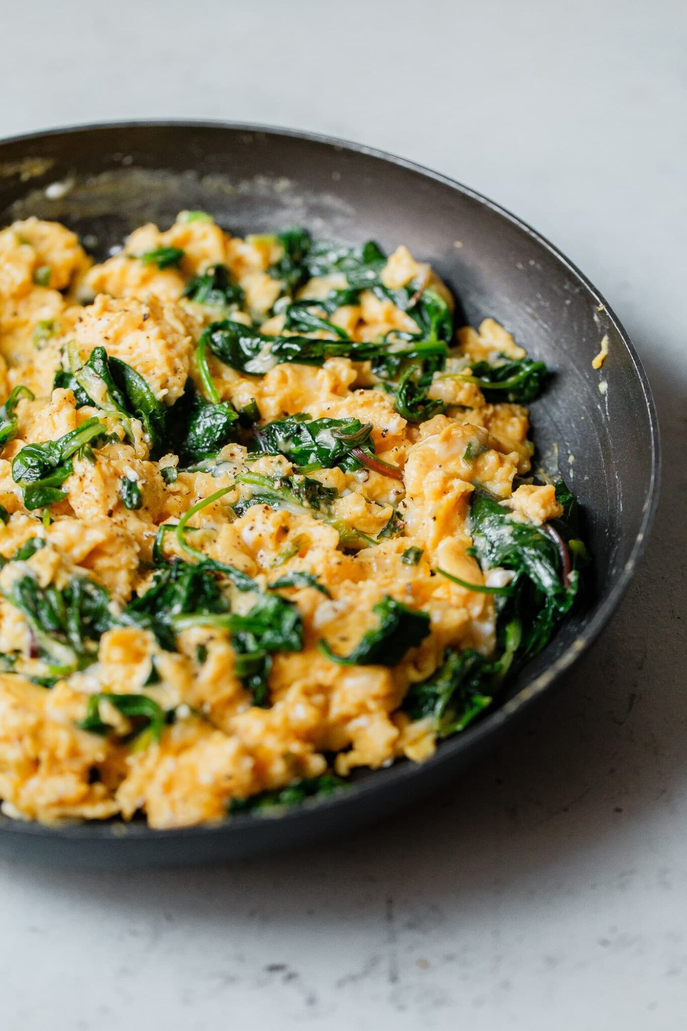 Cheesy Scrambled Eggs with Greens - A Beautiful Plate