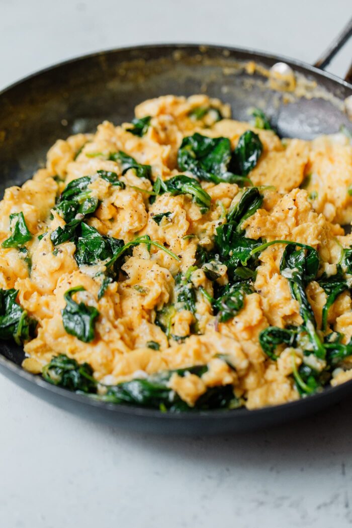 Cheesy Scrambled Eggs With Greens Recipe