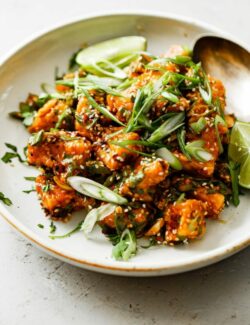 Crispy Tofu with Spicy Chili Crisp Sauce and Scallions