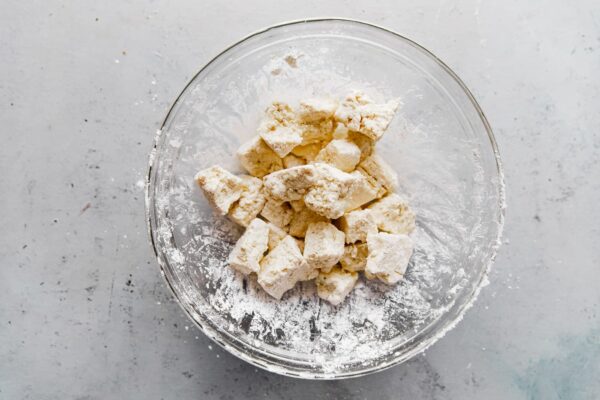 Tofu Tossed with Cornstarch in Bowl
