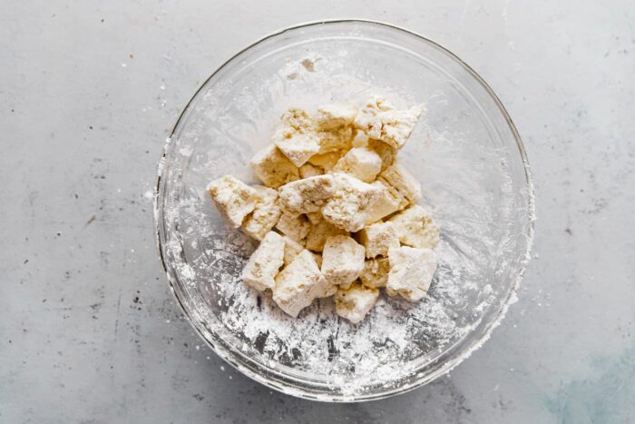 Tofu Tossed with Cornstarch in Bowl