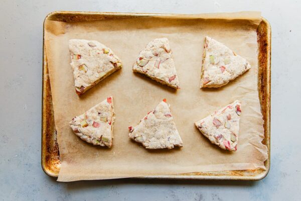 Rhubarb Scone Dough on Baking Sheet