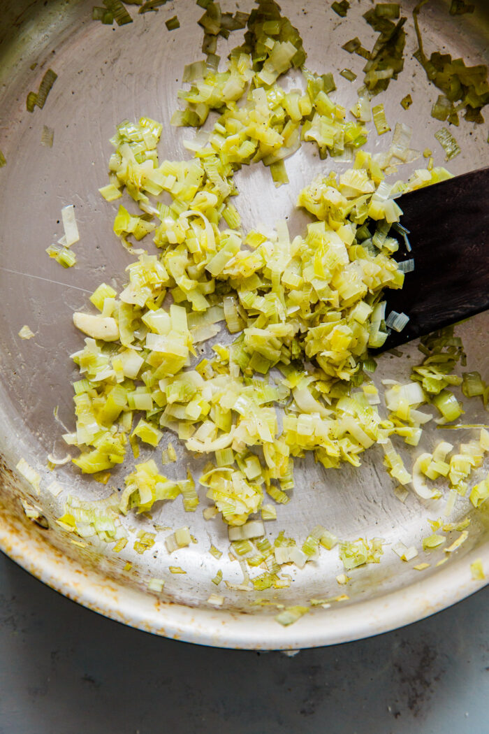 Sautéed Leeks in Pan