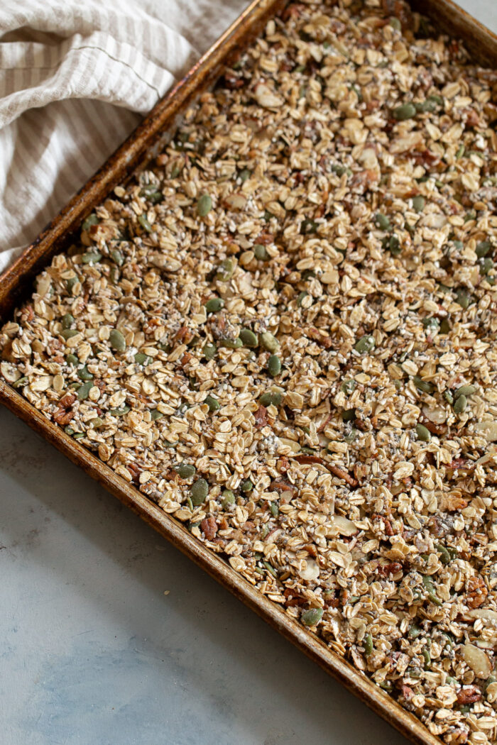 Granola Mixture on Sheet Pan
